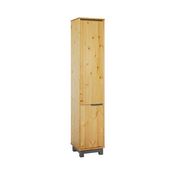 Matrackuckónál - LEXA 1+1 ajtós polcos, keskeny fenyő balos szekrény, 195x39x40cm szürke pác díszítéssel
