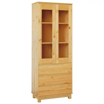 Matrackuckónál - LEXA 3 fiókos, üveges fenyő szekrény 195x74x40cm lakkozott