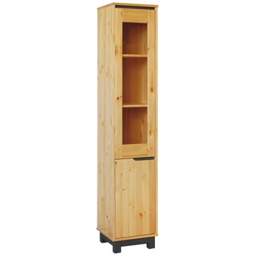 Matrackuckónál - LEXA 1 ajtós üveges, keskeny fenyő szekrény, balos 195x39x40cm wenge pác díszítéssel