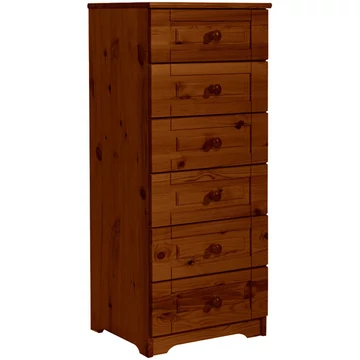 Matrackuckónál - PETRA 6 fiókos, keskeny fenyő komód 110x46x40cm antik páccal