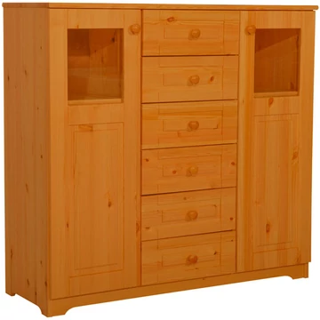 Matrackuckónál - PETRA 2 ajtós, kisüveges, 6 fiókos fenyő komód 110x116x40cm cseresznye páccal