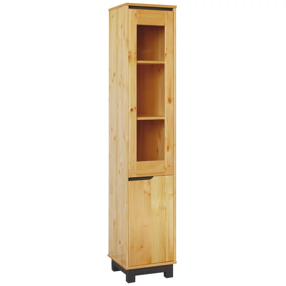 Matrackuckónál - LEXA 1 ajtós üveges, keskeny fenyő szekrény, jobbos 195x39x40cm wenge pác díszítéssel