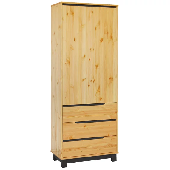 Matrackuckónál - LEXA 3 fiókos, akasztós fenyő szekrény 195x74x55cm wenge pác díszítéssel
