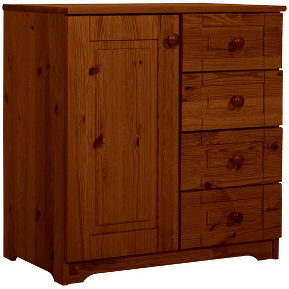 Matrackuckónál - RÉKA 1 ajtós, 4 fiókos fenyő komód 77x74x40cm antik páccal