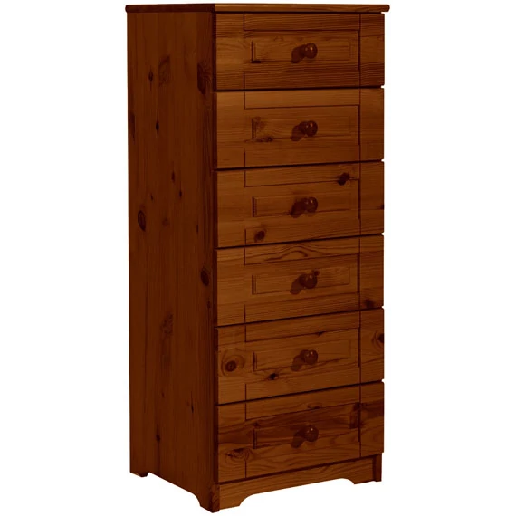 Matrackuckónál - PETRA 6 fiókos, keskeny fenyő komód 110x46x40cm antik páccal