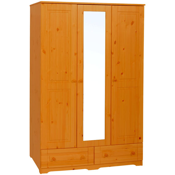 Matrackuckónál - BALÁZS 3 ajtós, 2 fiókos, tükrös fenyő szekrény 186x120x60cm cseresznye páccal